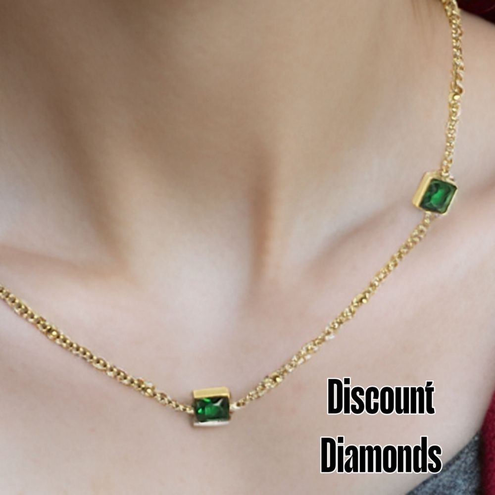 Choker / Necklace 18K Yellow Gold on Titanium - Green Crystal - Picture 4 of 4